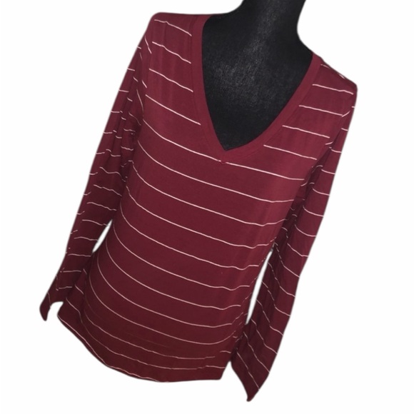 NEW•L-1X•Essential Threads Striped Scarlet & White Long Sleeve Top - Picture 2 of 15